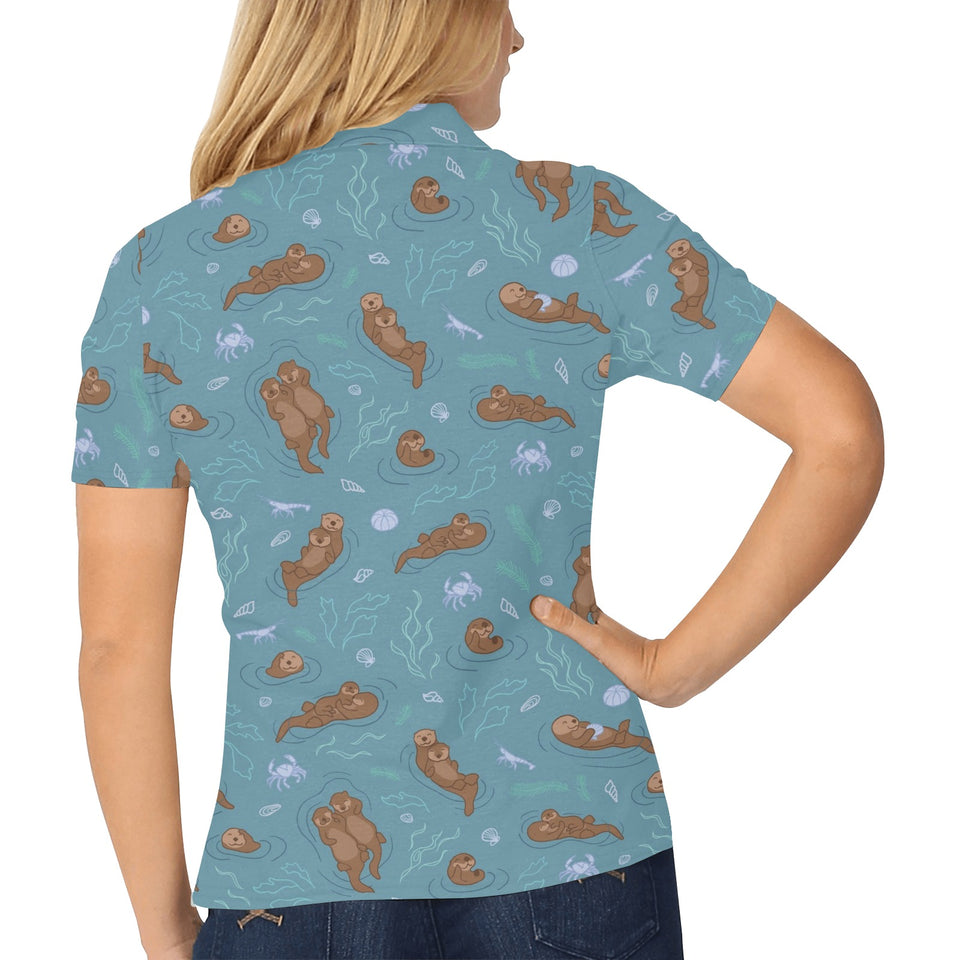 Sea otters pattern Women's All Over Print Polo Shirt