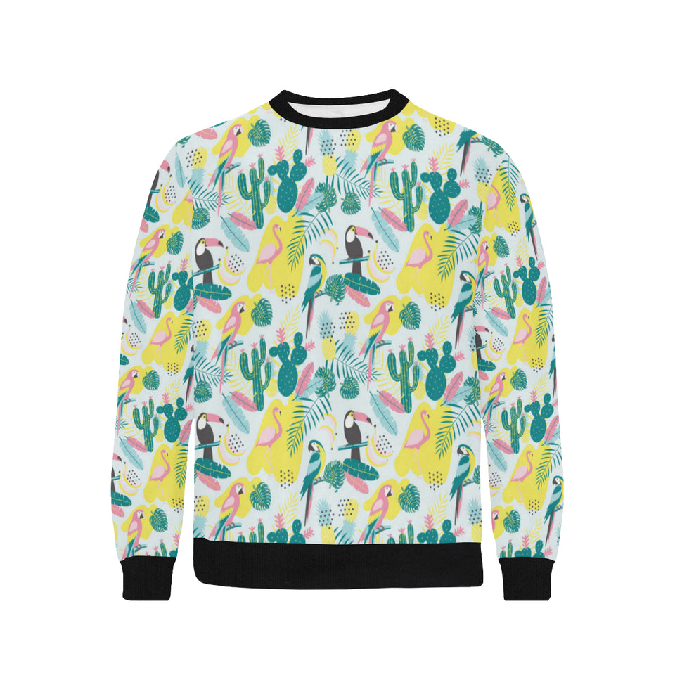 Cute parrot toucan flamingo cactus exotic leaves p Men's Crew Neck Sweatshirt