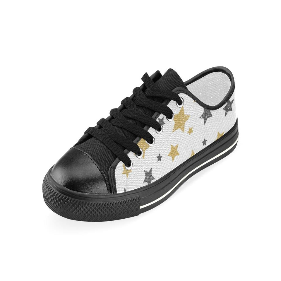 hand drawn gold black star pattern Kids' Boys' Girls' Low Top Canvas Shoes Black