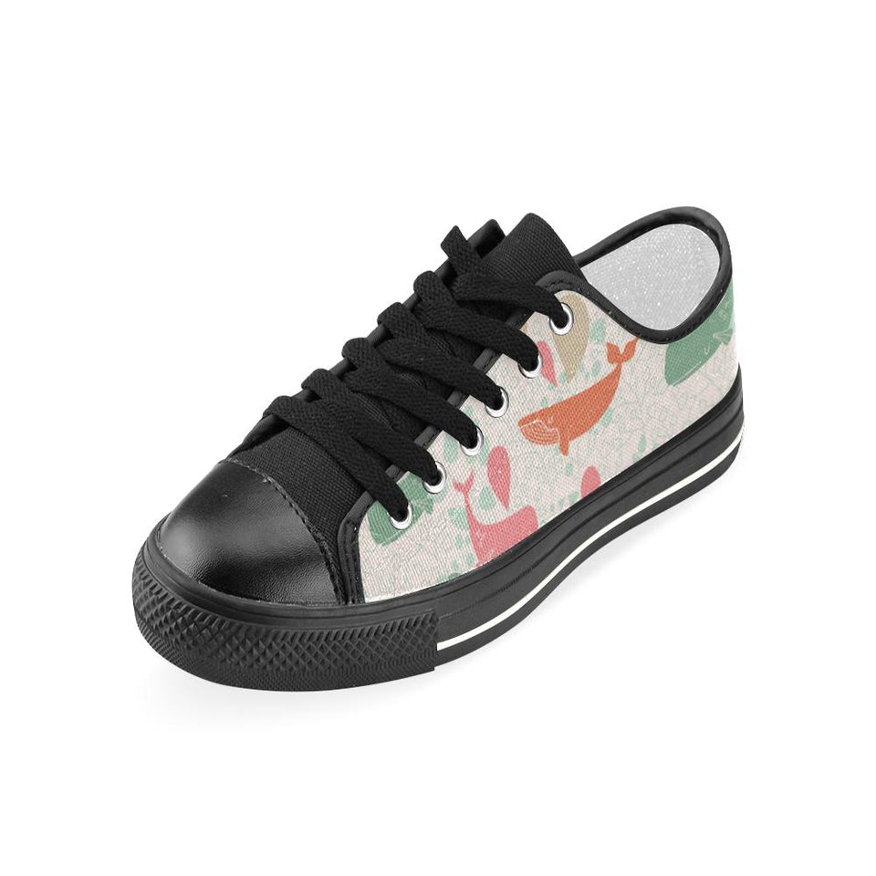 Cute whale pattern Kids' Boys' Girls' Low Top Canvas Shoes Black