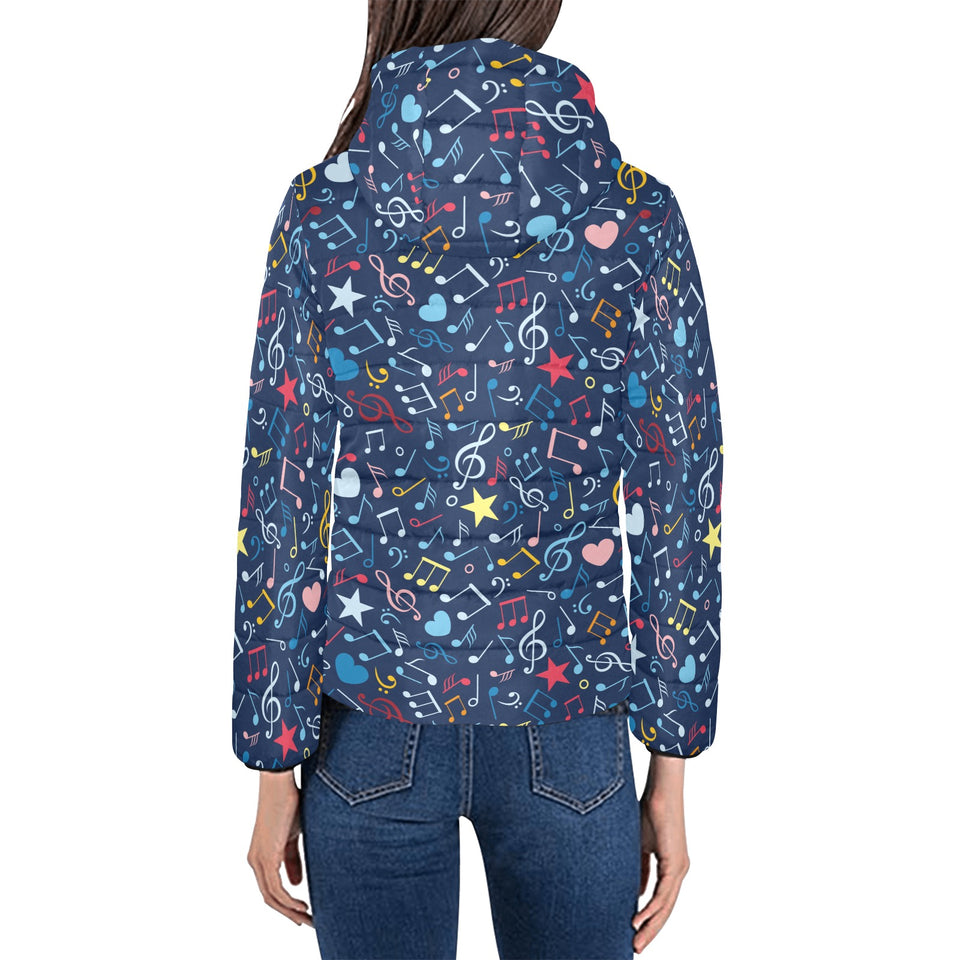 Music Notes Pattern Print Design 03 Women's Padded Hooded Jacket