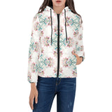 Square floral indian flower pattern Women's Padded Hooded Jacket