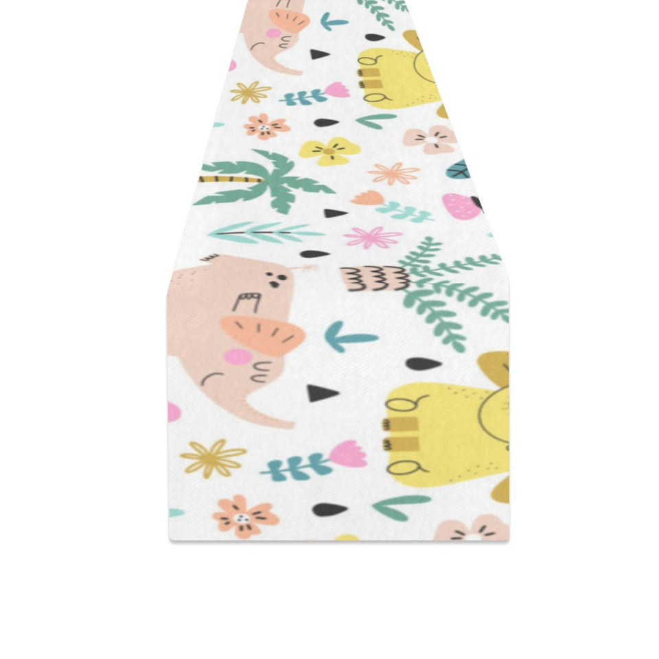 Cute elephants palm tree flower butterfly pattern Table Runner