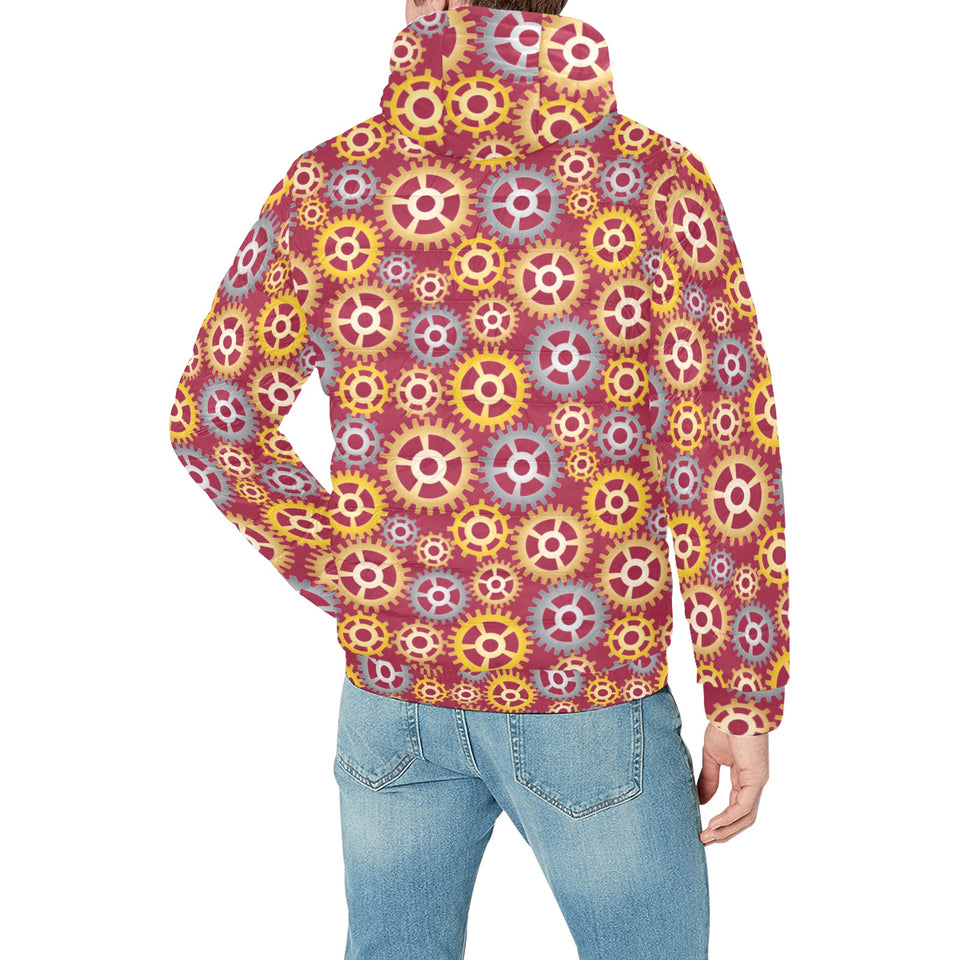 Gear Pattern Print Design 04 Men's Padded Hooded Jacket