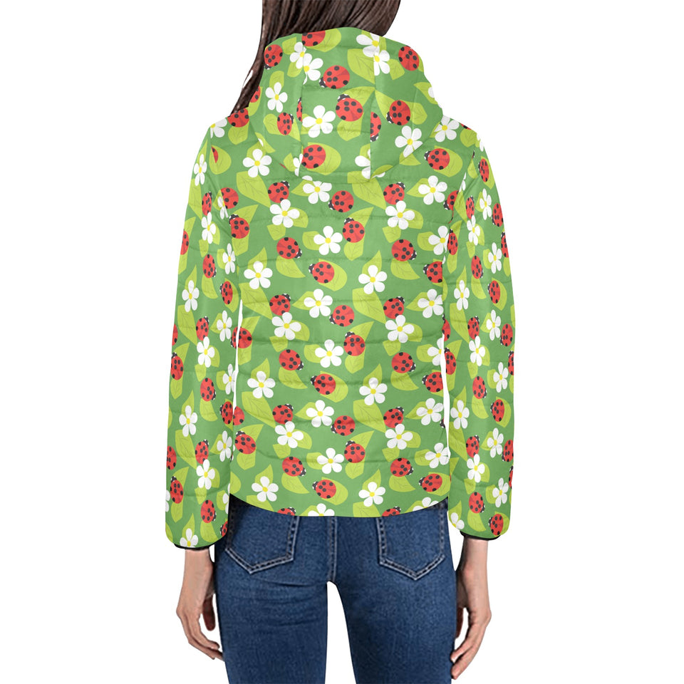 Ladybug Pattern Print Design 01 Women's Padded Hooded Jacket