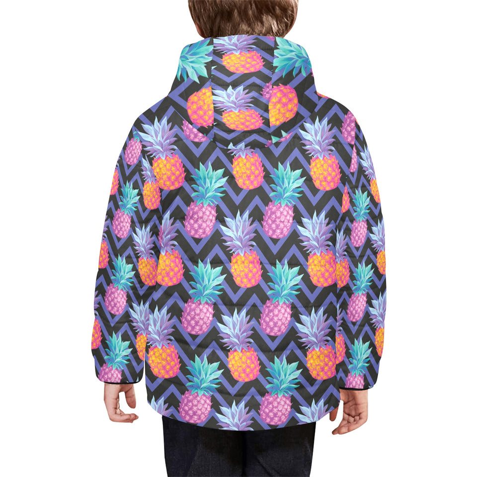 Pineapples pattern zigzag background Kids' Boys' Girls' Padded Hooded Jacket