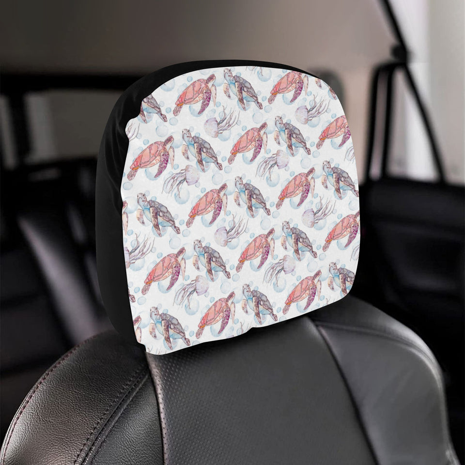 Watercolor sea turtle jellyfish pattern Car Headrest Cover