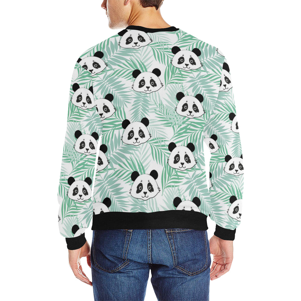 Panda pattern tropical leaves background Men's Crew Neck Sweatshirt