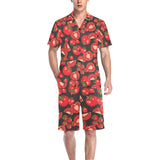 Tomato black background Men's V-Neck Short Pajama Set