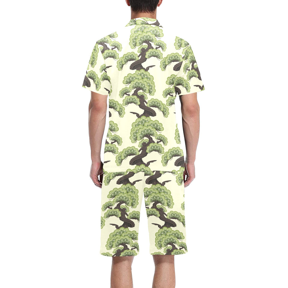 Bonsai pattern Men's V-Neck Short Pajama Set