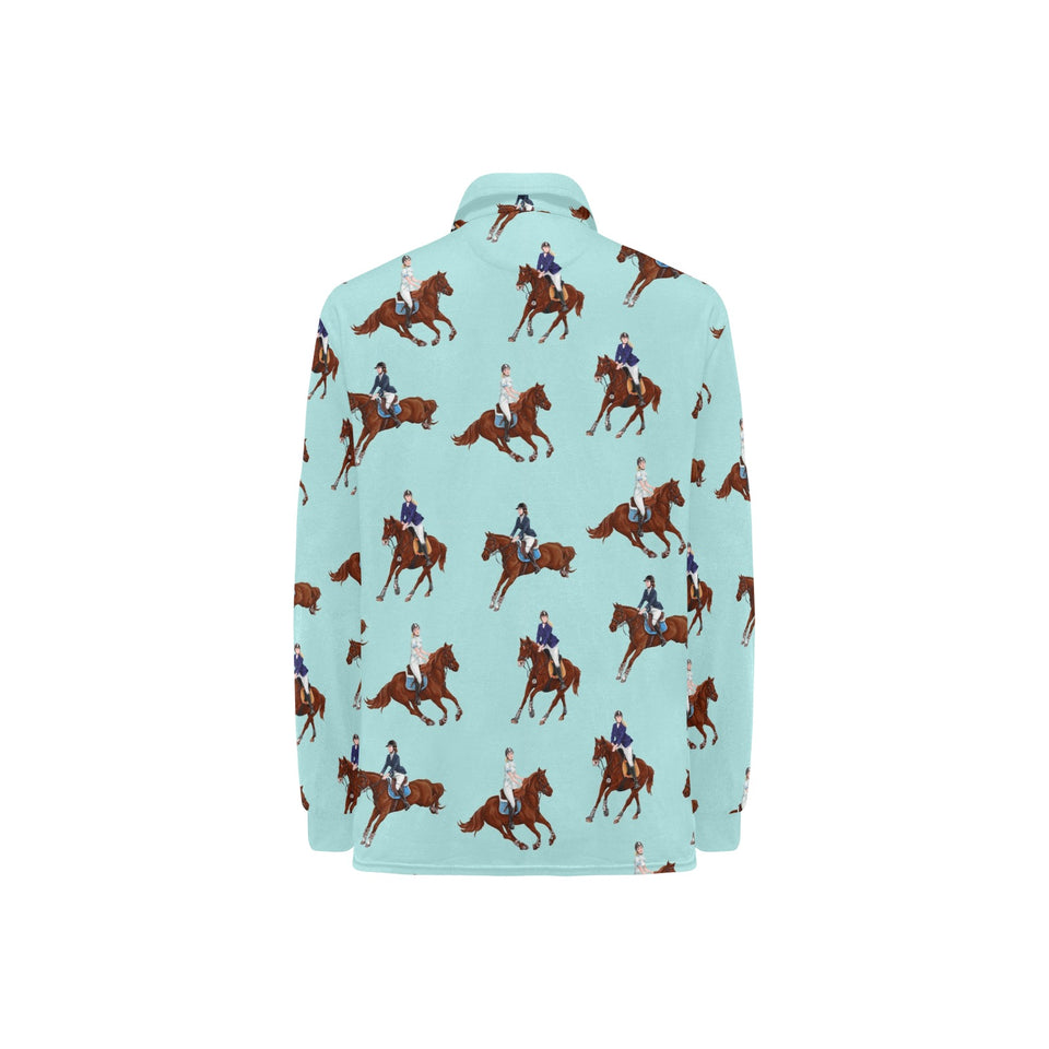 Horses running horses rider pattern Women's Long Sleeve Polo Shirt