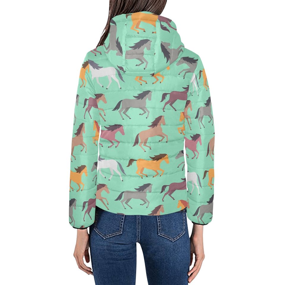 Colorful horses pattern Women's Padded Hooded Jacket