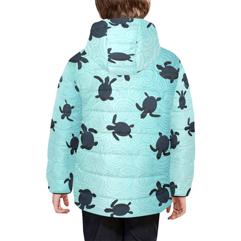Sea turtle with blue ocean backgroud Kids' Boys' Girls' Padded Hooded Jacket