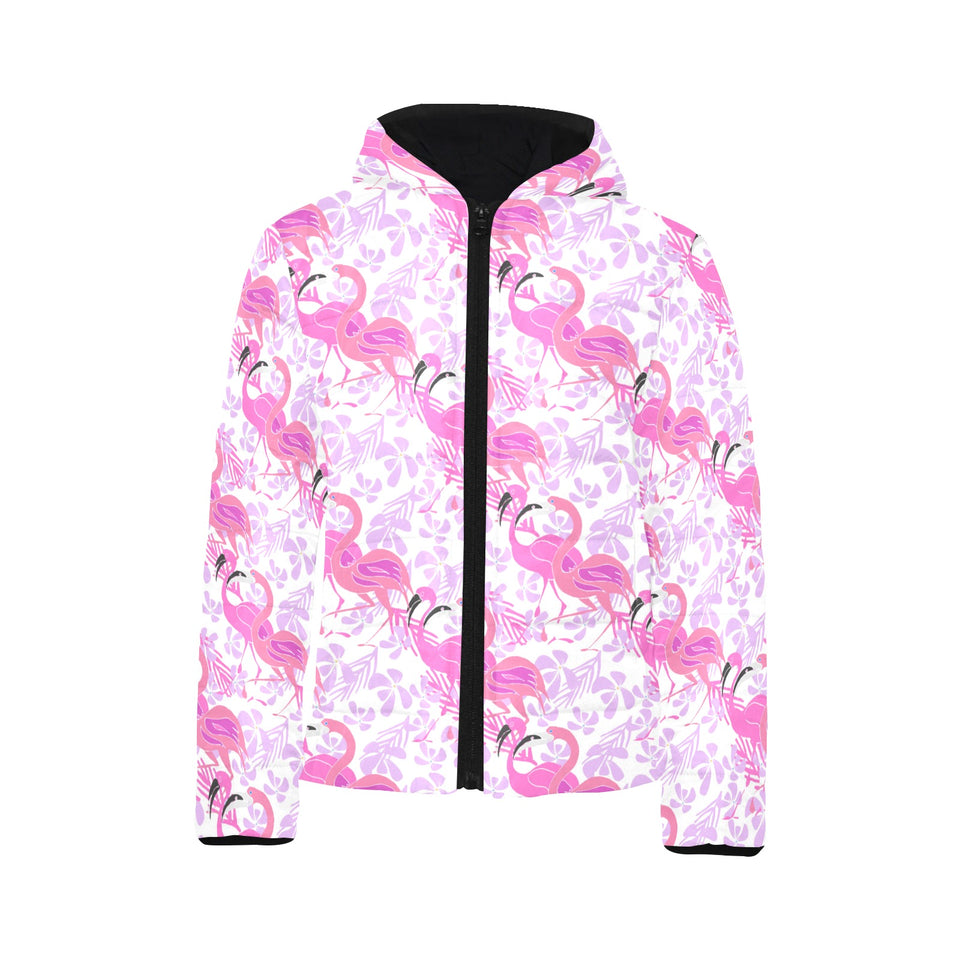Pink flamingo flower pattern Kids' Boys' Girls' Padded Hooded Jacket
