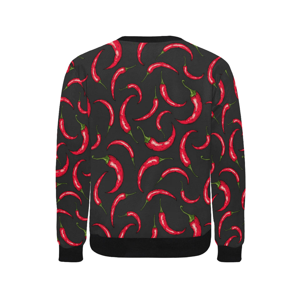 Chili peppers pattern black background Men's Crew Neck Sweatshirt