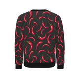 Chili peppers pattern black background Men's Crew Neck Sweatshirt