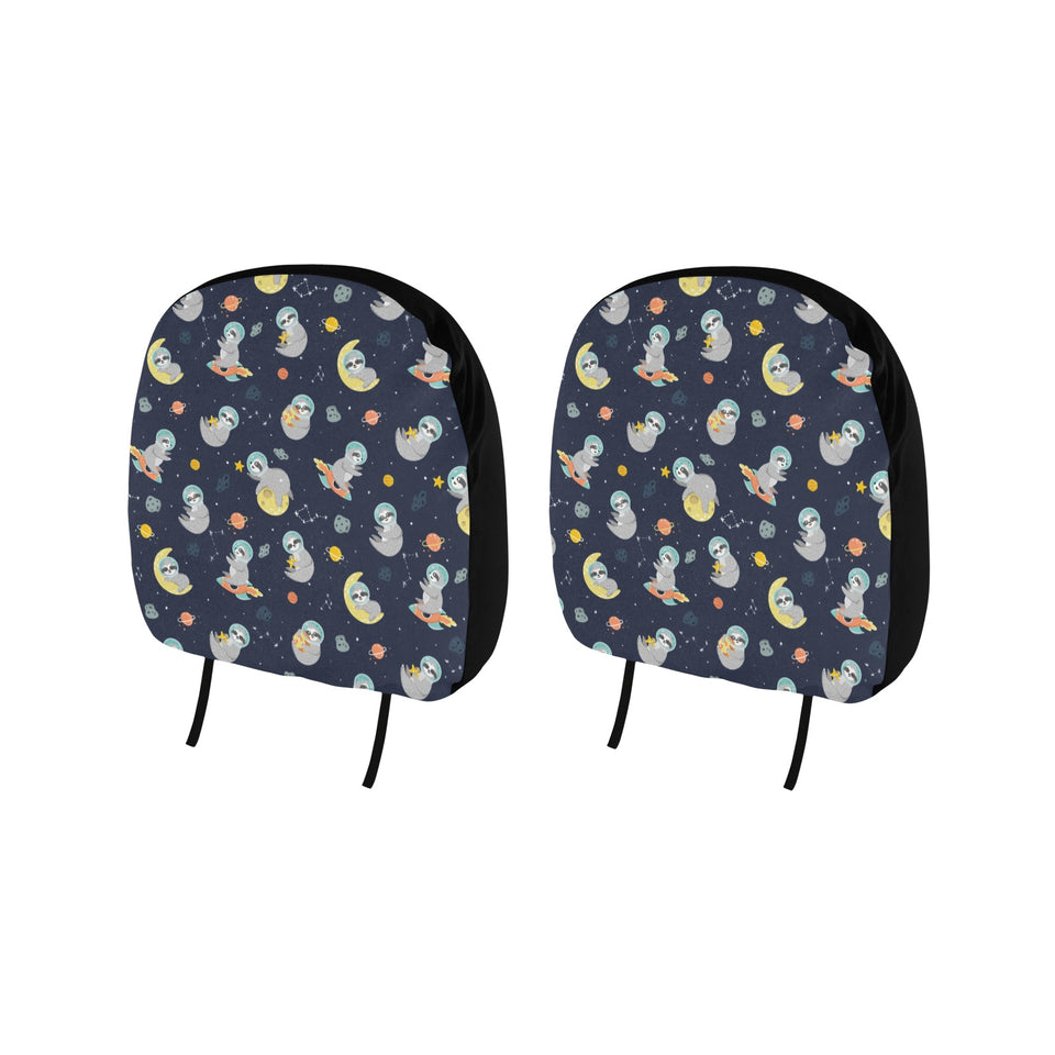 Cute sloth astronaut star planet rocket pattern Car Headrest Cover
