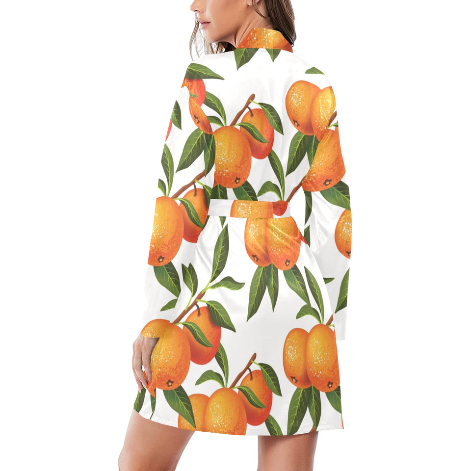 Oranges pattern background Women's Long Sleeve Belted Night Robe