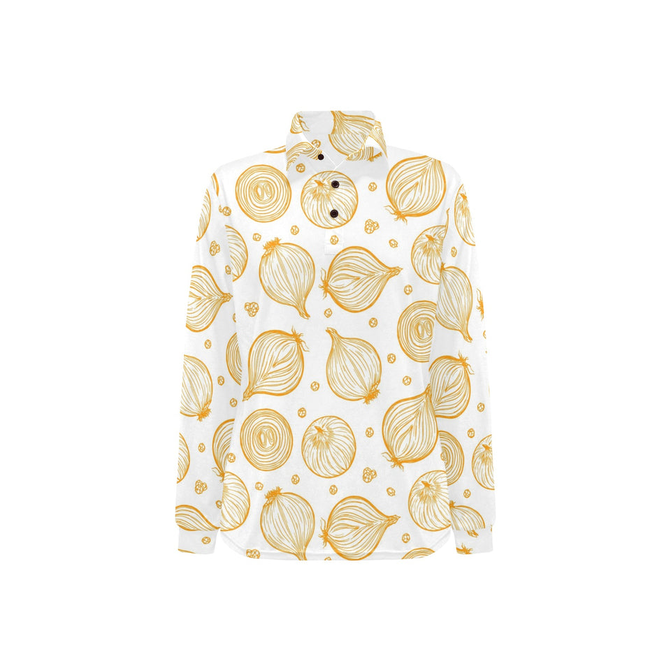 hand drawn onion pattern Women's Long Sleeve Polo Shirt