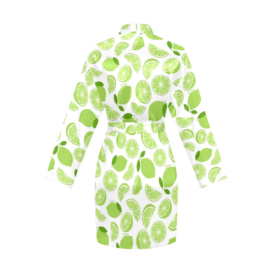 Lime design pattern Women's Long Sleeve Belted Night Robe