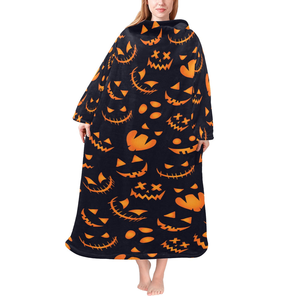 Halloween pattern Pumpkin background Blanket Robe with Sleeves