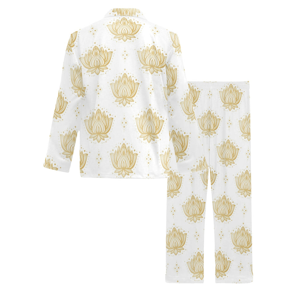 Gold Ornamental lotue waterlily symbol pattern Men's Long Pajama Set