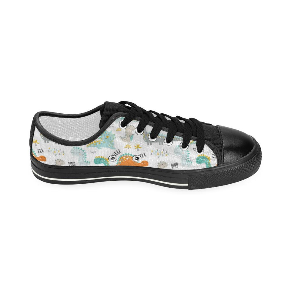 Cute funny kids dinosaurs pattern Kids' Boys' Girls' Low Top Canvas Shoes Black