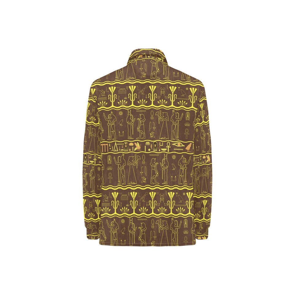 Egypt Hieroglyphics Pattern Print Design 03 Women's Long Sleeve Polo Shirt
