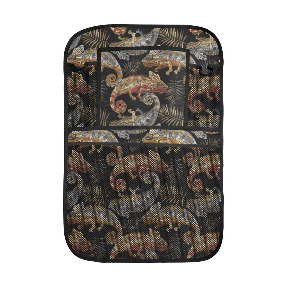 Chameleon lizard tropical leaves palm tree Car Seat Back Organizer