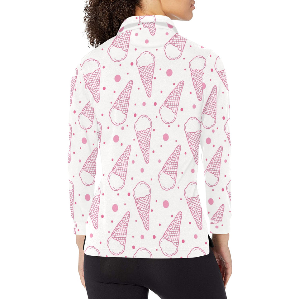 Hand drawn ice cream pattern Women's Long Sleeve Polo Shirt