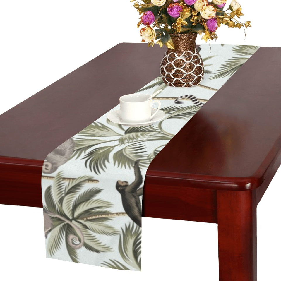 Monkey sloth lemur palm trees pattern Table Runner