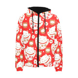 Cute Maneki neko cat red background Men's Padded Hooded Jacket