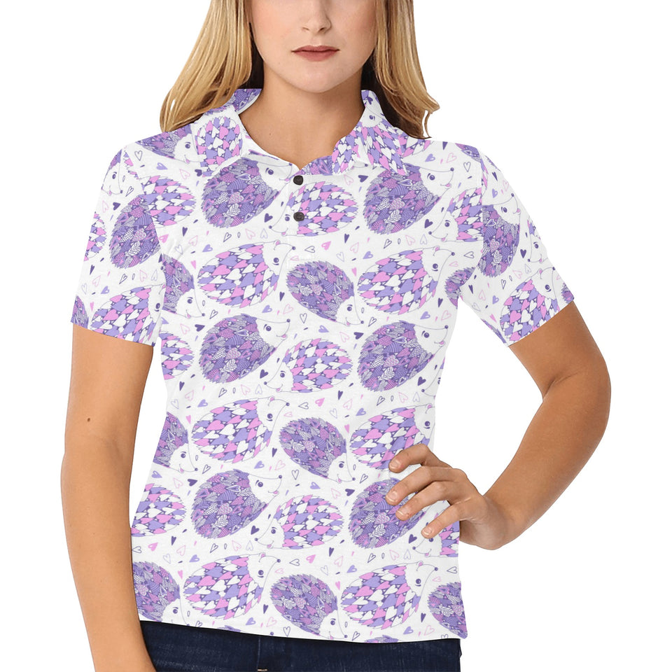 Hedgehog Pattern Print Design 05 Women's All Over Print Polo Shirt