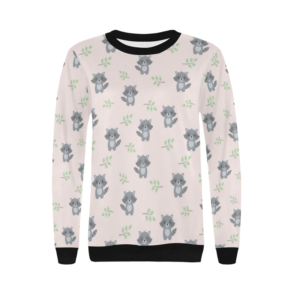 cute raccoons leaves pattern Women's Crew Neck Sweatshirt