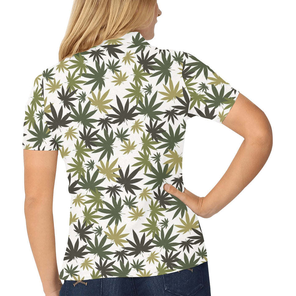 Canabis Marijuana Weed Pattern Print Design 05 Women's All Over Print Polo Shirt