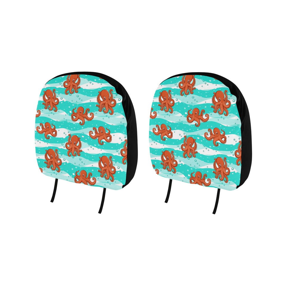 Octopuses sea wave background Car Headrest Cover