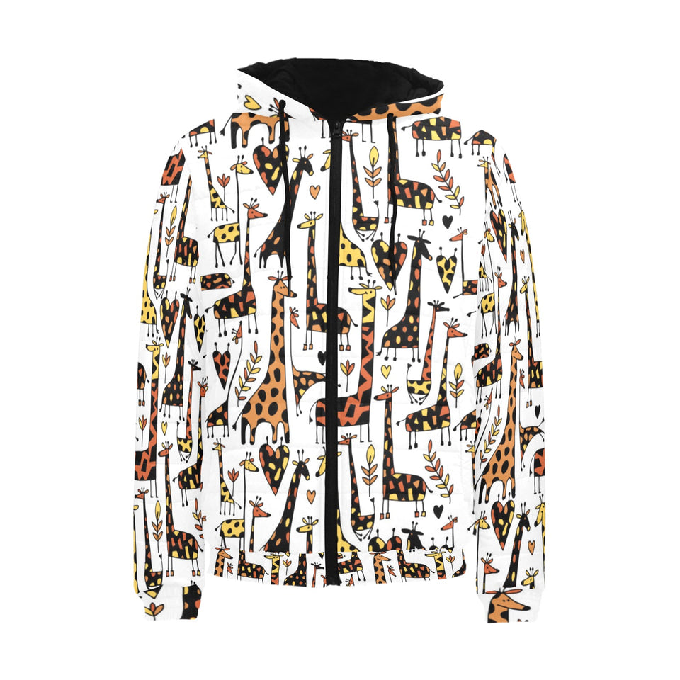 Giraffe Pattern Print Design 05 Men's Padded Hooded Jacket