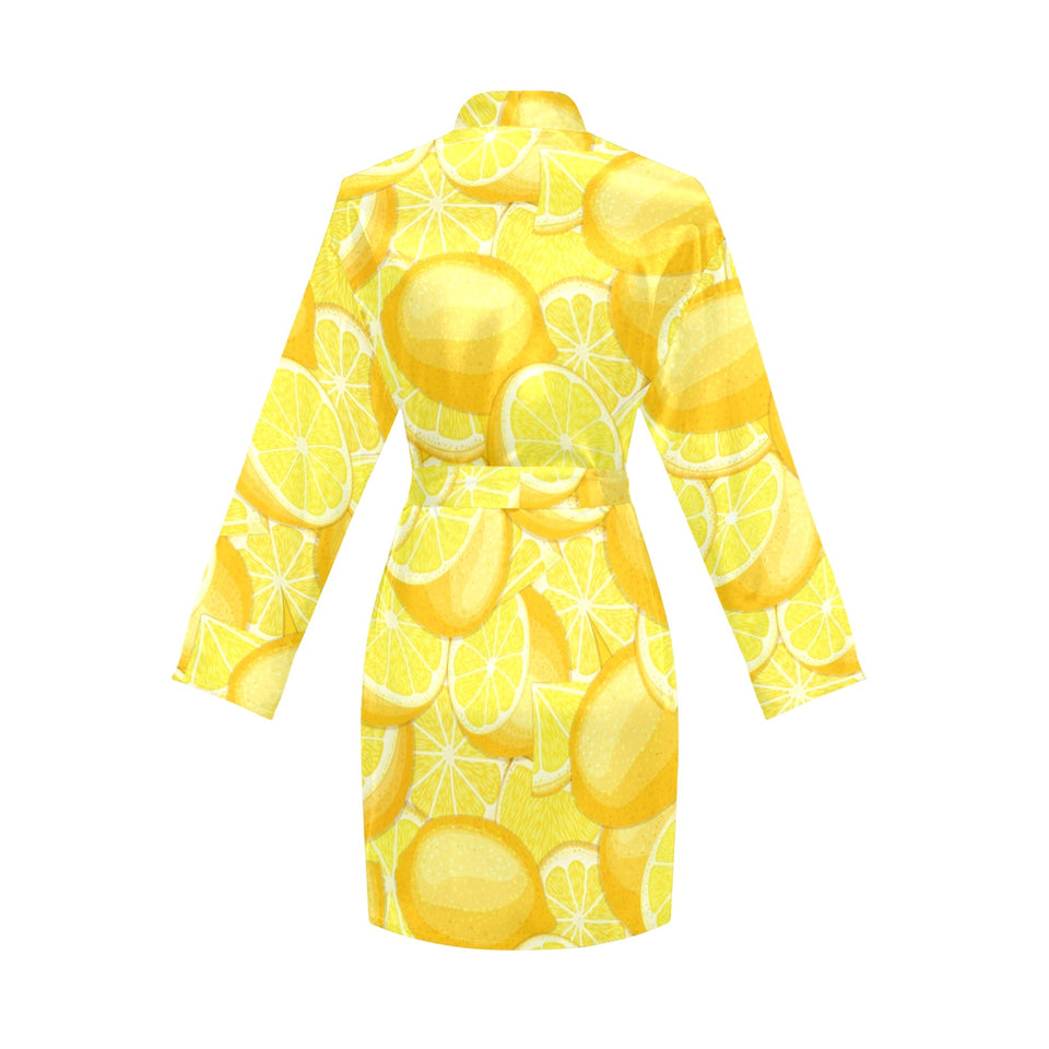 lemon pattern Women's Long Sleeve Belted Night Robe