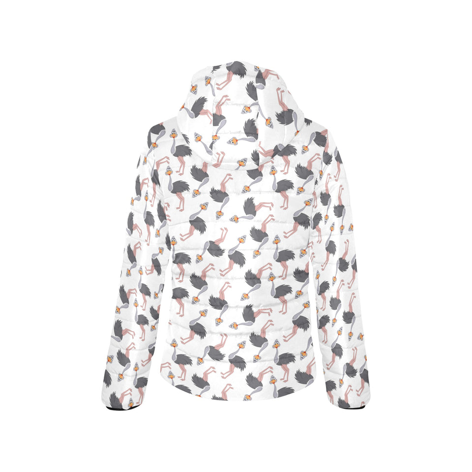 Ostrich Pattern Print Design 02 Women's Padded Hooded Jacket