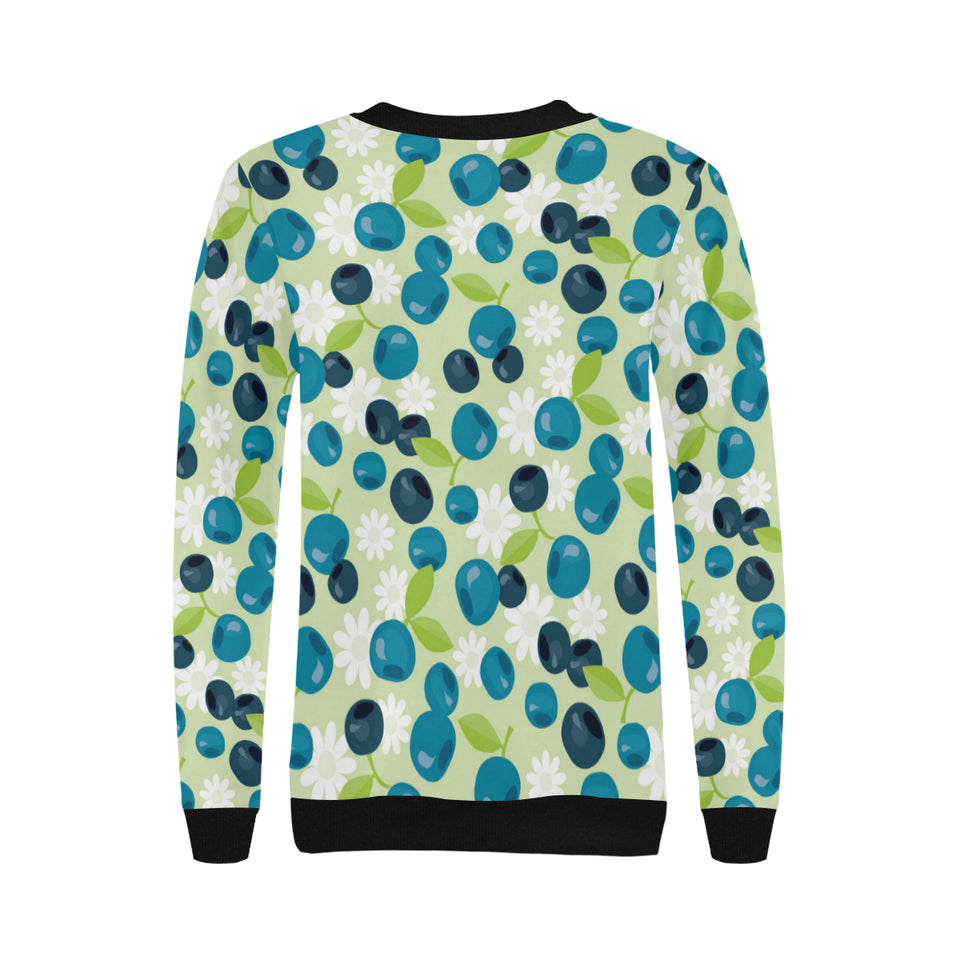 blueberry flower pattern Women's Crew Neck Sweatshirt