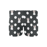 Cute white rabbit polka dots black background Men's Swimming Trunks