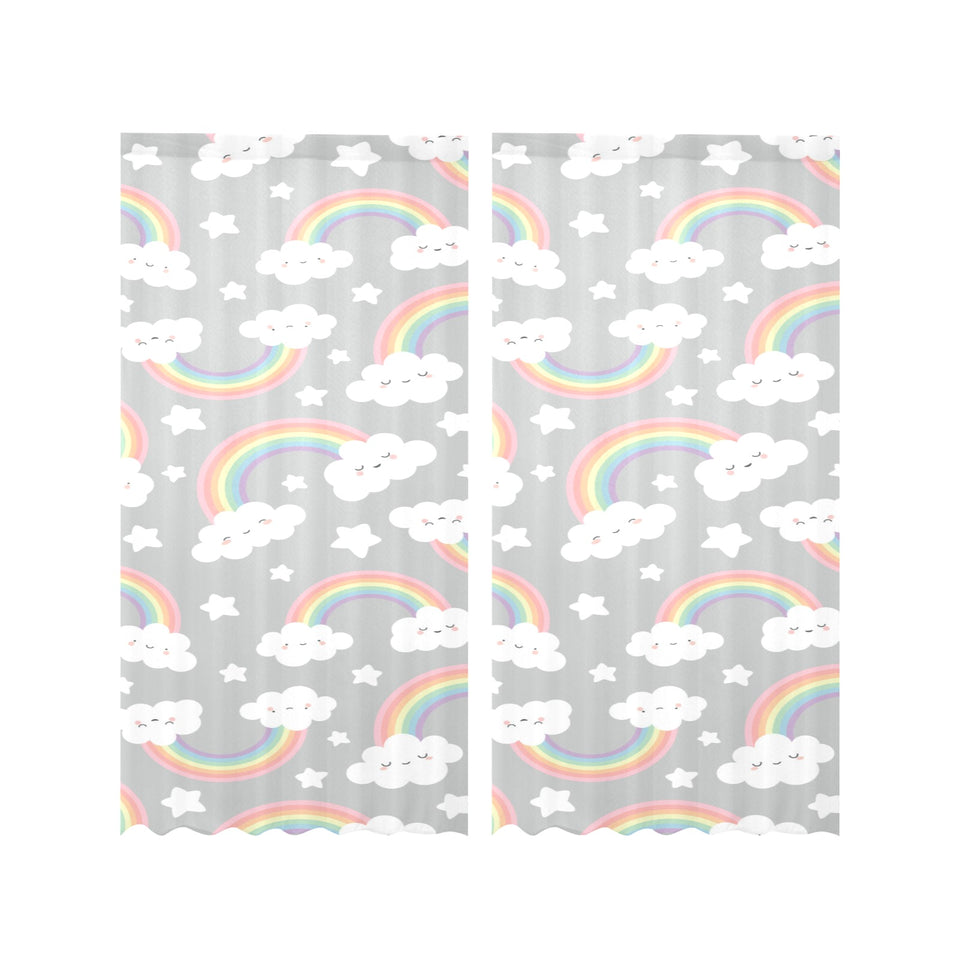 Cute rainbow clound star pattern Gauze Curtain