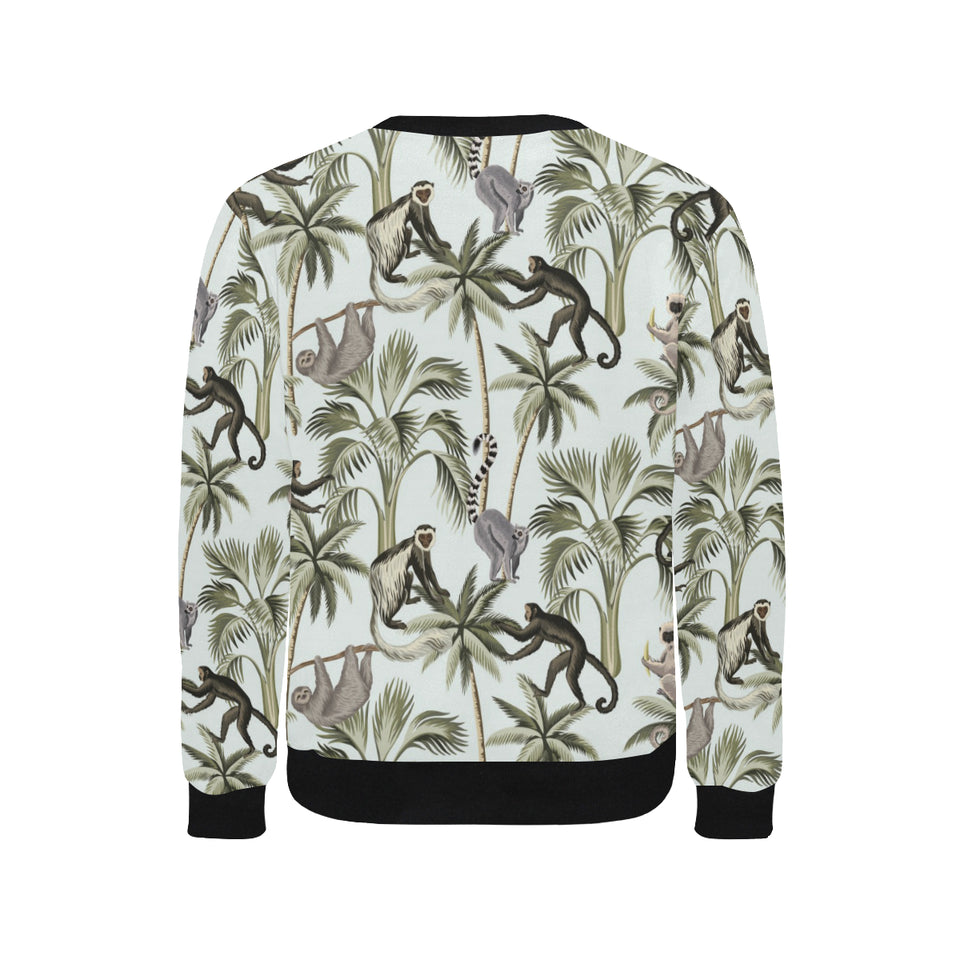 Monkey sloth lemur palm trees pattern Men's Crew Neck Sweatshirt