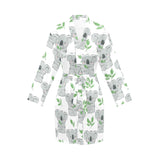 Hand drawn Koala leaves pattern Women's Long Sleeve Belted Night Robe
