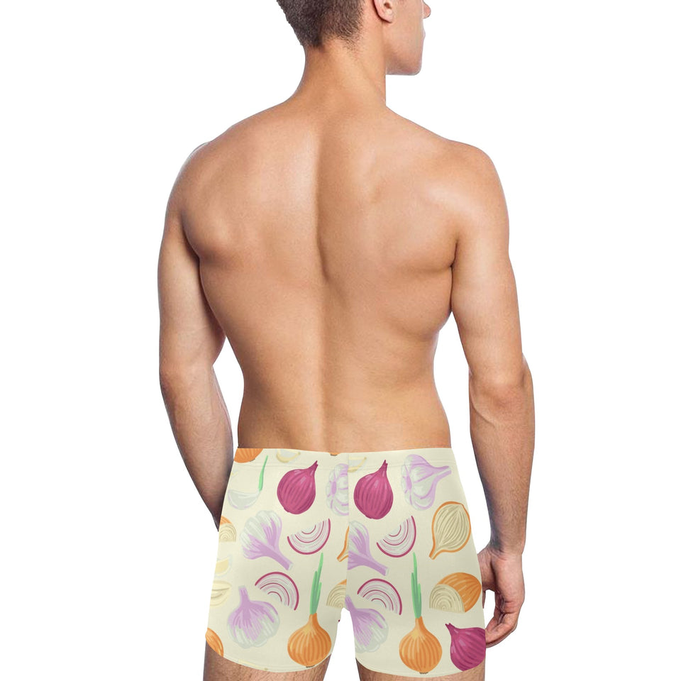 Onion garlic white red pattern Men's Swimming Trunks