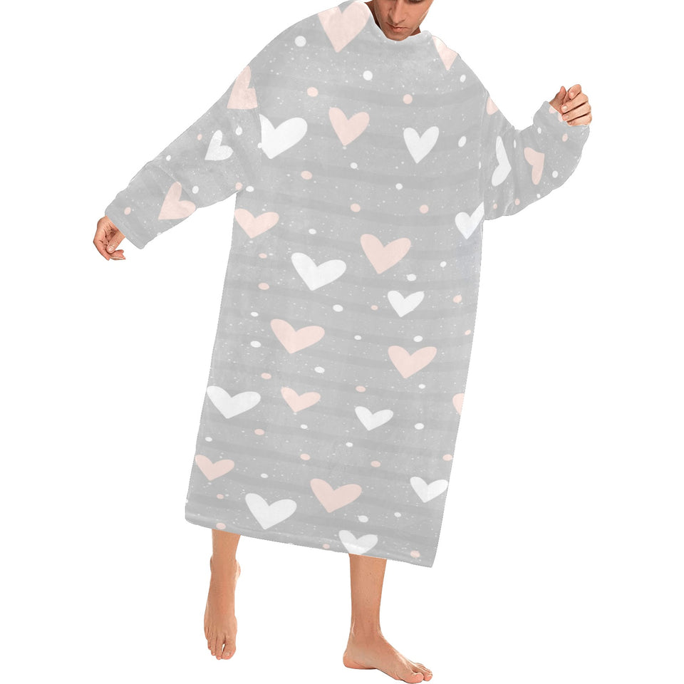Heart pattern gray background Blanket Robe with Sleeves