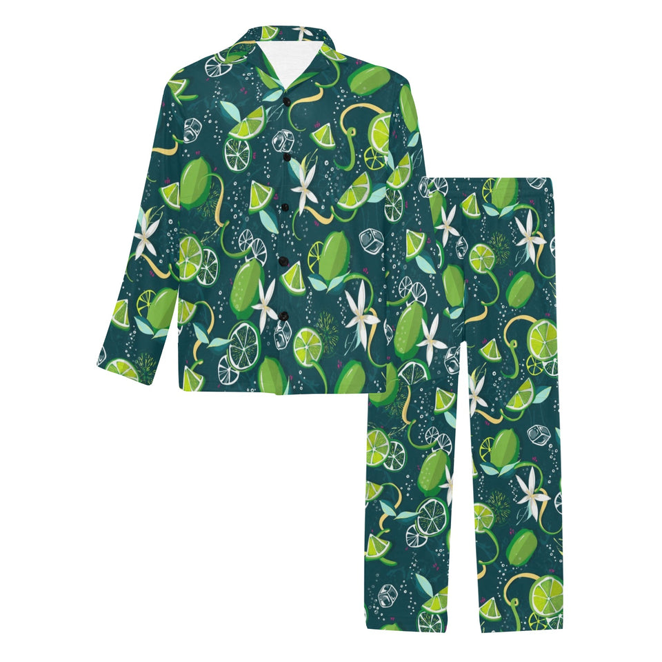 Lime ice flower pattern Men's Long Pajama Set