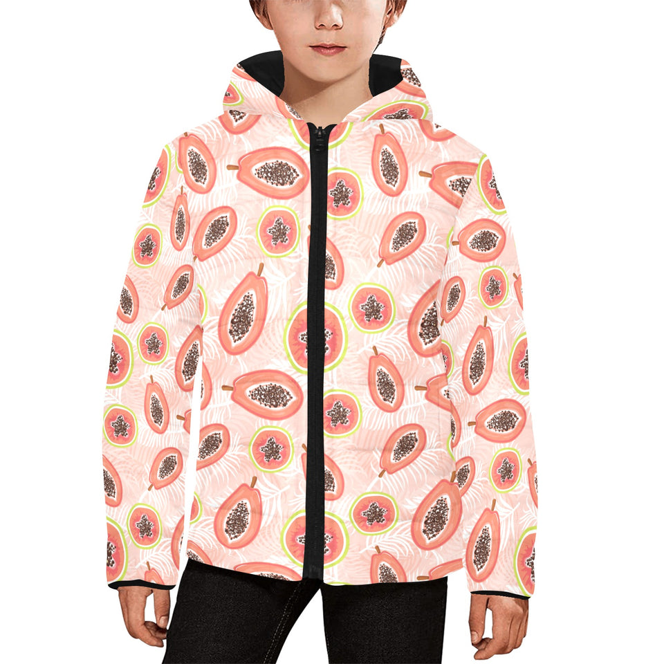 papaya leaves pattern Kids' Boys' Girls' Padded Hooded Jacket