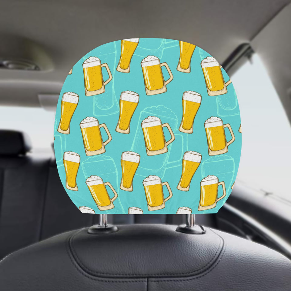 Beer pattern green background Car Headrest Cover