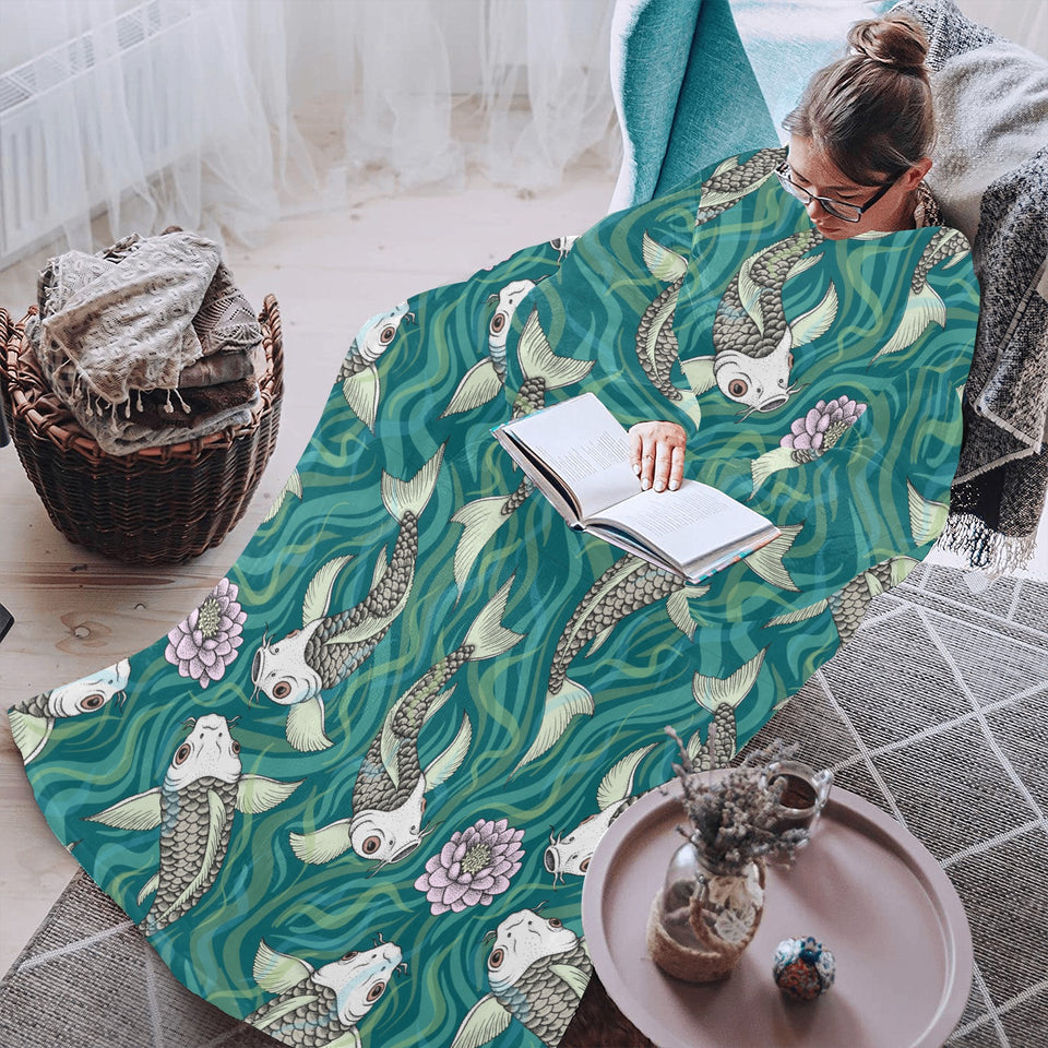 Koi Fish Carp Fish lotus pattern Blanket Robe with Sleeves